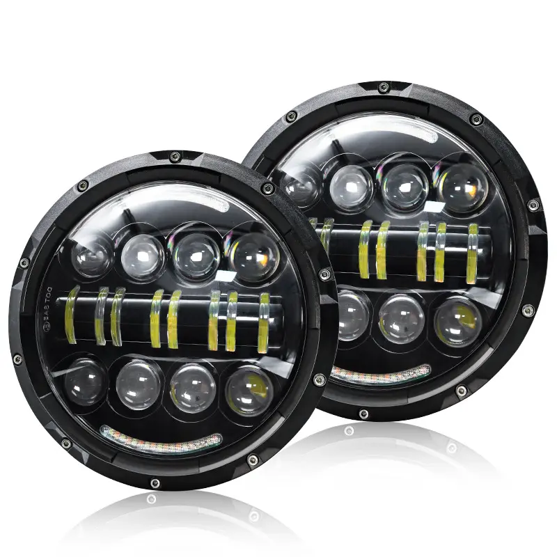 Farol de luz LED de 7 polegadas com plugue H4 para carro Hummer H3 acessórios de forma redonda com feixe alto e baixo 48w