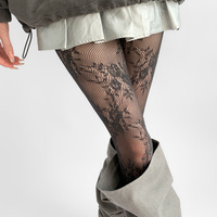 Collants Résille en Nylon Jacquard Floral Dentelle Française Sexy Sirène Rétro Millennial Audacieux Femme Fatale Évidés
