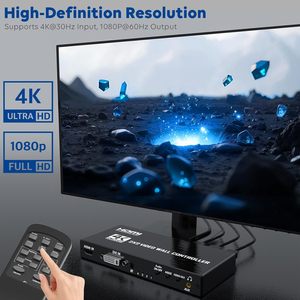 Controlador de Video Wall 4K 2x2, <span class=keywords><strong>Entrada</strong></span> Dual <span class=keywords><strong>HDMI</strong></span> 1.4 <span class=keywords><strong>y</strong></span> DVI, Procesador de Empalme de 4 Pantallas 180 °   Control Remoto IR para Rotación de Imagen con Comunicación Serial - Product Image 5