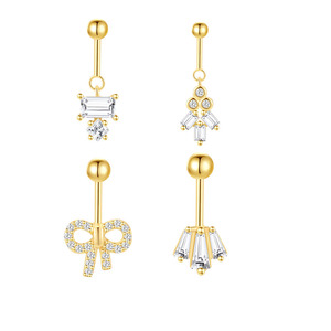 18K Gold Plated S925 Sterling Silver Geometric Zircon Triangle Bow Trapezoid Ball Vertical <b>Helix</b> Piercing <b>Stud</b> Earring - Product Image 1