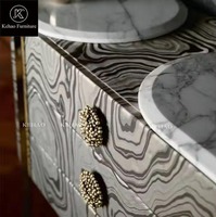 Table console de couloir en métal doré de luxe moderne italienne avec tiroir, armoire en marbre, villa, salle à manger, buffet en bois, art