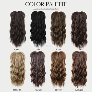 Topper de <span class=keywords><strong>cheveux</strong></span> longs ondulés de 20 pouces, perruque synthétique avec mèches, à clipser, avec <span class=keywords><strong>frange</strong></span> pour femmes, pour <span class=keywords><strong>cheveux</strong></span> clairsemés, pour ajouter du volume - Product Image 5