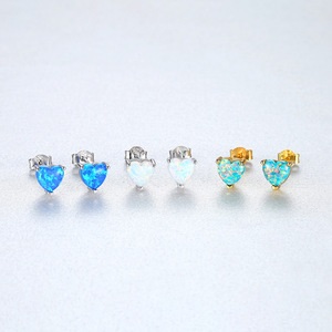 Wholesale S925 Sterling Silver Jewelry Heart Cut Blue Opal Stud <b>Earrings</b> for Women Girl Daily Wear <b>Fine</b> - Product Image 4