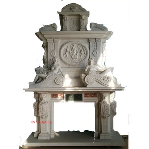 Luxury <strong>Large</strong> Customized White Double Marble <strong>Mantel</strong> <strong>Fireplace</strong> with Nude Lady Freestanding Modern Villa Indoor - Product Image 1