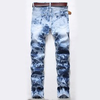 2024 nouveau badge personnalisé patchs italie Style vente chaude de haute qualité mince maigre déchiré Denim empilé pantalon hommes jean