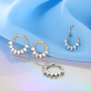 Lingchee ASTM F136 titane 8 poire CZ pavé visage Segment anneau nez cerceau anneau boucle d'oreille nez anneau Piercing bijoux - Product Image 3