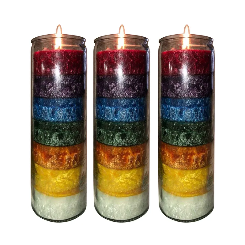 Großhandel 7 Tage Mega Glas Regenbogen Farbe Andacht Religiöse Gebets kerze, Religiöse Kerzen Für Heiligtum Vigils Gebete