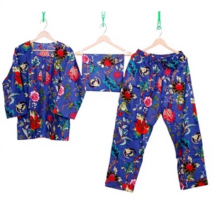 Ensemble de pyjama en coton imprimé floral pour femme, manches longues, col rond, longueur intégrale, tenue décontractée, taille élastique mi-haute - Product Image 1