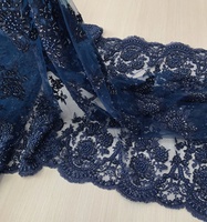 Tissu en tulle brodé de sequins perlés à la main de haute qualité, lourd, bleu marine, pour robes et accessoires de mariage