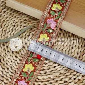 ริบบิ้นผ้าออร์แกนซ่าปักลายกว้าง 4.5 ซม. ผ้าไหมโพลีเอสเตอร์แต่งลูกปัดลายดอกไม้ สไตล์ชาติพันธุ์ สำหรับตกแต่งเสื้อผ้า งาน DIY อุปกรณ์ตกแต่งกระเป๋าฮันฟู - Product Image 5