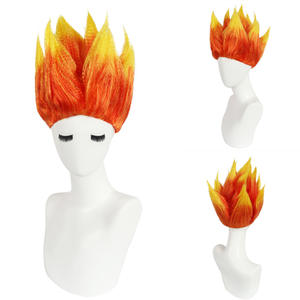 Anxin disfraz Cosplay Halloween naranja y amarillo <span class=keywords><strong>Troll</strong></span> llama fuego Goku Cosplay peluca - Product Image 2