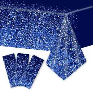 ネイビーブルーとシルバーのテーブルクロス長方形使い捨てブルーテーブルクロススパークルとダイヤモンドパーティー誕生日結婚式屋内