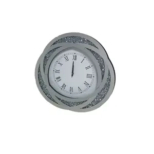 الأوروبية ساعة حائط ساعة حائط زجاجية ساعة حائط معالجة مخصصة الأزياء الفضة سحق الماس مرآة الرقمية مقياس تخصيص شعار