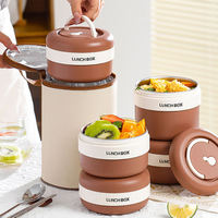 Isolierte 316 Edelstahl Doppelstöckige Bento-Box 4 Fächer Retro-Stil Mikrowellengeeignet Auslaufsicher Tragbare Lunchbox