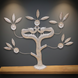 Ornement décoratif en métal filigrané argenté, motif oiseaux et fleurs, pour mariage et vitrine - Product Image 2