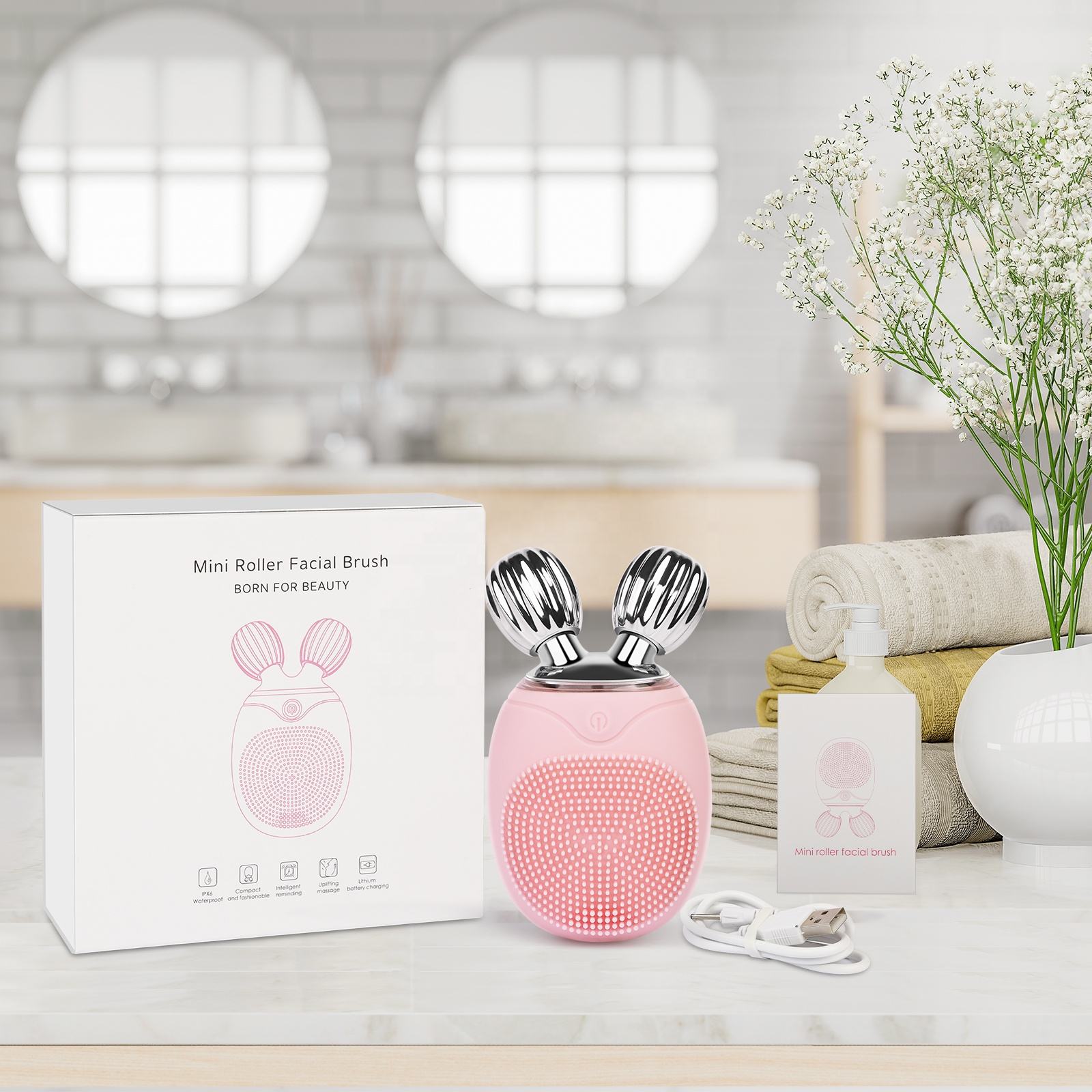 ORANGLES Private Label Electric Silicone Facial Cleansing Brush | 2-in-1 Massage Face Roller & Peeling Brush for Deep Pore Cleansing – orangles Kuwait - elegant presentation - exhibiting components - Image 6 of 6 | ideal for home | Discount on Private Label Electric Silicone Facial Cleansing Brush | 2-in-1 Massage Face Roller & Peeling Brush for Deep Pore Cleansing – orangles Kuwait Virginia | Free Shipping ORANGLES