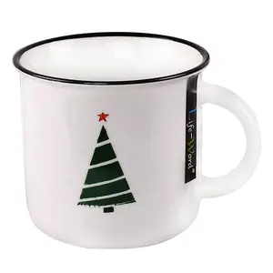 新款2024流行空白白色定制圣诞咖啡杯自有品牌12盎司瓷釉马克杯批发