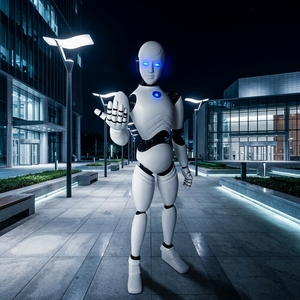 Sculpture de robot humanoïde <span class=keywords><strong>géant</strong></span> personnalisé en fibre de verre de 1,8 m, grande statue de figurine cybérique en PRV avec yeux LED pour la décoration des centres commerciaux et des places publiques - Product Image 5