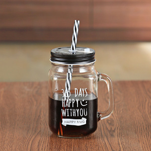 Wholesale Custom 16oz <strong>Mason</strong> <strong>Jar</strong> Glass Cup <strong>with</strong> Rooster Design Lid <strong>Straw</strong> Silk Screen Handle Juice Glass <strong>Jar</strong> Cup - Product Image 5