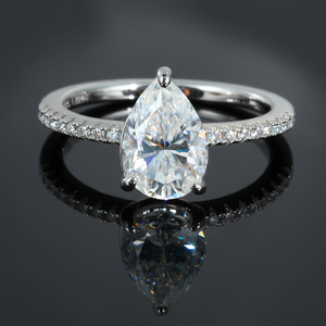 KIVORA'S 925 <b>Silver</b> Pear Cut Moissanite Engagement <b>Ring</b> Prong Setting Women's Classic Style <b>Solitaire</b> Band - Product Image 2