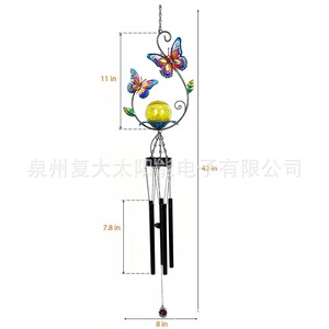 Lampe solaire LED papillon et colibri en fer forgé, carillon éolien, décoration de jardin extérieure, lampe suspendue - Product Image 5