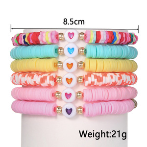 <b>Beaded</b> <b>Bracelet</b> Set 6Pcs Colorful Polymer Clay Heart Women Gift Fashion Jewelry - Product Image 4