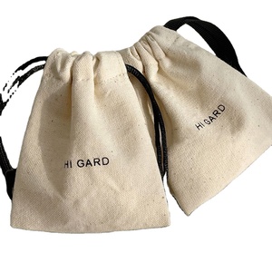 Sac à cordon personnalisé avec logo imprimé, blanc, petit, style vintage, en coton lavable, pochette cadeau, emballage, rangement - Product Image 1
