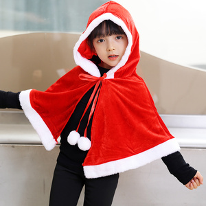 Navidad terciopelo rojo borde peludo con capucha Cappa etapa niños capa nuevo Papá Noel niños Cosplay chico ropa niñas con sombrero - Product Image 1