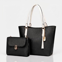 Set Tas Tangan Wanita Custom Logo Grosir 2 Pcs Warna Beige Coklat Bahan Kulit PU, Tas Tote dengan Ritsleting, Tali Lepas Pasang, dan Dompet Senada