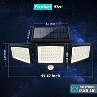 Lámpara de Seguridad LED Solar para Exteriores IP67 de 2500LM con Control Remoto, Sensor de Movimiento de 3 Cabezas, Ángulo Amplio de 270°, Luz de Pared de 6000K