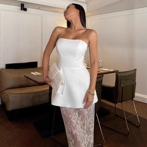 Robe d'été 2025 pour femme, style vintage, taille empire, antistatique, sexy, 2 pièces, haut tube et jupe en dentelle - Product Image 2