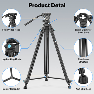 Trípode de Video WEYLLAN VP5 de 70'', Trípode de Viaje de Aleación de Aluminio con Cabezal Fluido con Amortiguación de Inclinación y Giro DF6, Tamaño Pequeño, Carga 6 kg L96 - Product Image 5