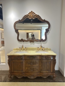 Châu Âu truyền thống rắn gỗ phòng tắm Vanity Tay Chạm Khắc cổ điển Tủ thiết kế hiện đại tầng gắn gương cho biệt thự khách sạn - Product Image 3