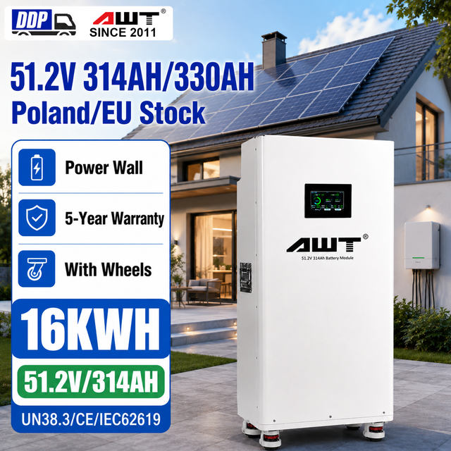 AWT Lifepo4 Battery Eu Stock 51.2v 314ah 16kwh 3.2v Lifepo4 Battery EVE314ah JK V19 200A Current 2A Active Balancer