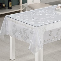 Film de protection de table en PVC tissé floral de luxe moderne, résistant à la chaleur, imperméable, anti-huile, transparent, en rouleau - Nacré