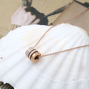 Stainless Steel Pendant Necklace Rose Gold Round Pave Setting Geometric Design <b>Gift</b> For Girls Best <b>Friends</b> - Product Image 4
