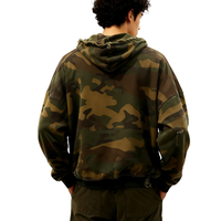 TKAN323 Veste à capuche camouflage pour homme, coupe courte personnalisée, délavée à l'acide, effet usé, 100% coton, coupe ample, fermeture éclair, sweat-shirts pour hommes