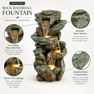 Fuente de Agua para Exteriores, <span class=keywords><strong>Cascada</strong></span> de Resina Grande con <span class=keywords><strong>6</strong></span> Luces <span class=keywords><strong>LED</strong></span> Cálidas, Fuente de Agua Alta para Jardín o Patio - Product Image 4