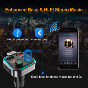Chargeur de <span class=keywords><strong>voiture</strong></span> P5 BT5.0 <span class=keywords><strong>avec</strong></span> appels mains libres, double prise USB QC3.0 à charge rapide, lecteur MP3 et transmetteur FM <span class=keywords><strong>avec</strong></span> écran - Product Image 4