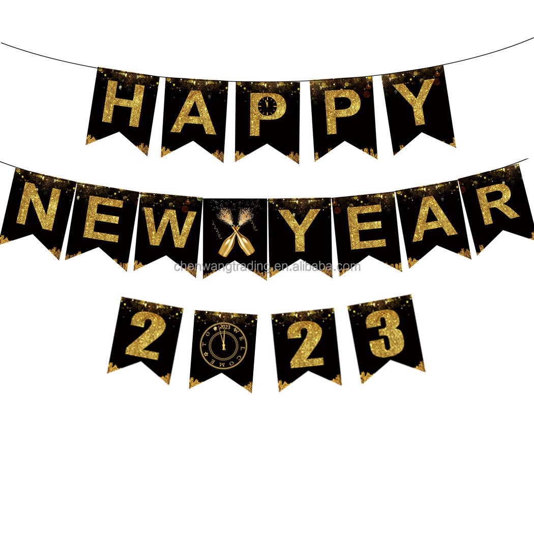 Bannière Bonne Année 2026 Guirlande Fanion Lettres Dorées