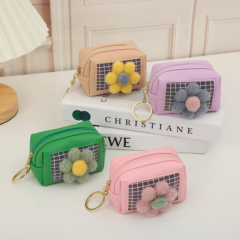 Mini Coin Purse Mini Backpack Keychain Change Wallet Bags Gift Cute Small  PU Leather Zipper Coin Pouch Charm with Plush Flower| Alibaba.com