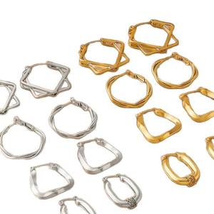 Pendientes de acero inoxidable de marca de lujo, con baño de oro de 18 quilates y titanio, para mujer, con cierre de hebilla, geométricos, circulares, joyería. - Product Image 1