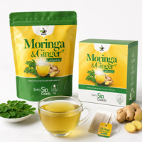 Étiquettes personnalisées pour thé au moringa et au gingembre, pour l'emballage d'infusions aux herbes, 20 autocollants pour boîtes de sachets de thé avec poids net et logo