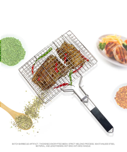 Portable BBQ Grilling <strong>Basket</strong> 430 Stainless Steel Vegetable BBQ <strong>Grill</strong> Net with Removable Wooden Handle - Product Image 3