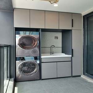 Mueble de Madera Personalizado para Lavandería en Balcón, Mueble de Balcón con Lavabo - Product Image 1