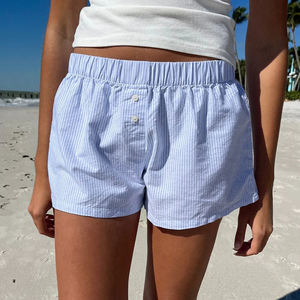 Ins Minimal Blue Stripe Breathable <b>Board</b> <b>Shorts</b> <b>Women</b> Regular Fit Wide Leg Casual Beach Lounge Sports - Product Image 1