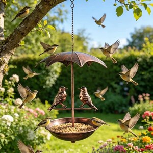 Tempat Makan Burung Gantung Oniya Vintage Berbentuk Payung, Tempat Makan Burung Liar dari Logam, Dekorasi Taman Luar Ruangan, Tempat Makan Burung untuk Halaman Belakang - Product Image 5