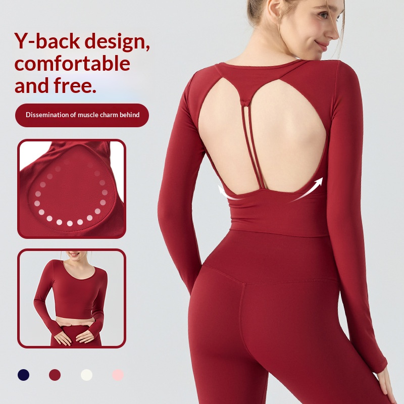 Women Autumn New Yoga Top Hollow Out Back Long Sleeve Slim Fit Versatile Short Sports T-shirt