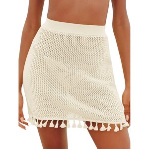 Women's Crochet Swimsuit Cover Up Tassel Knit Hollow Out Mini <b>Skirt</b> <b>Elastic</b> Waist A-Line Beach Summer Breathable - Product Image 1