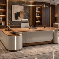 Bureau de direction moderne de luxe en forme de L avec éclairage LED pour bureau de direction, salle de PDG, bureau administratif, table en bois pour chef